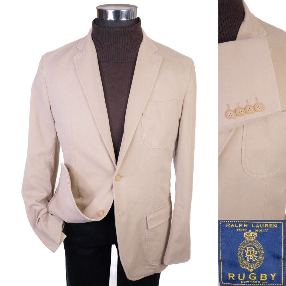 Rugby Ralph Lauren Mens M (40) Khaki Cotton Blazer Sport Coat Jacket 3-Button
